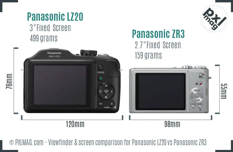Panasonic LZ20 vs Panasonic ZR3 Screen and Viewfinder comparison