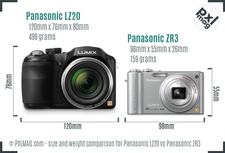 Panasonic LZ20 vs Panasonic ZR3 size comparison