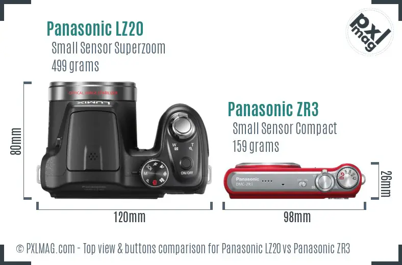 Panasonic LZ20 vs Panasonic ZR3 top view buttons comparison