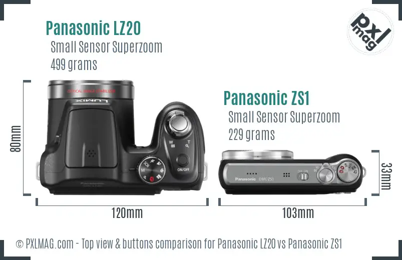 Panasonic LZ20 vs Panasonic ZS1 top view buttons comparison
