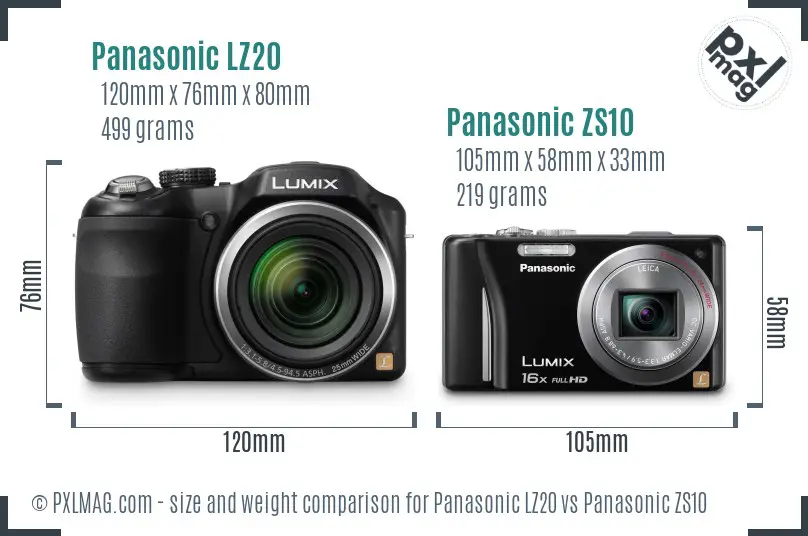 Panasonic LZ20 vs Panasonic ZS10 size comparison