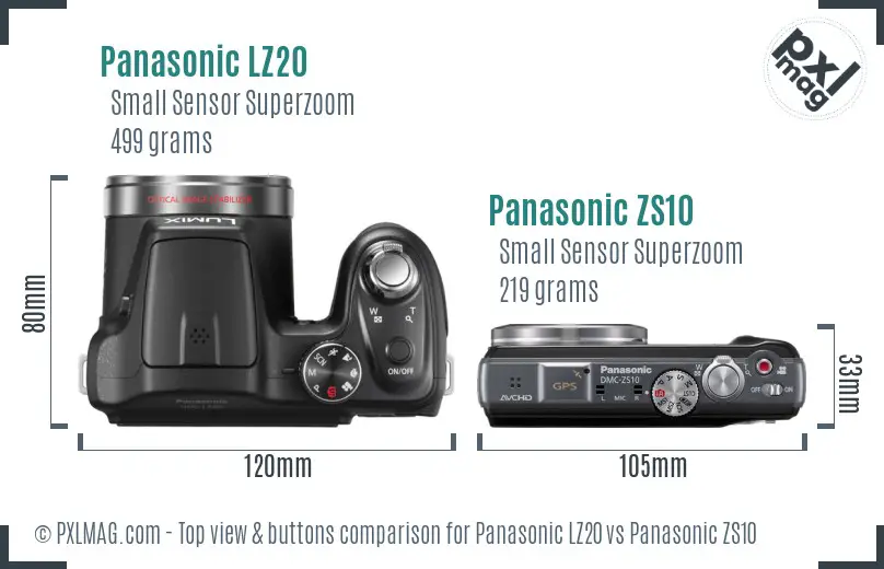 Panasonic LZ20 vs Panasonic ZS10 top view buttons comparison