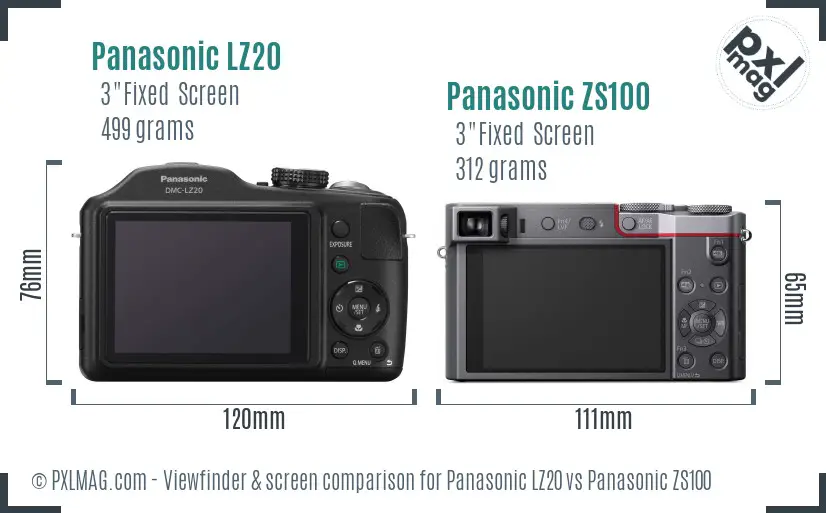 Panasonic LZ20 vs Panasonic ZS100 Screen and Viewfinder comparison