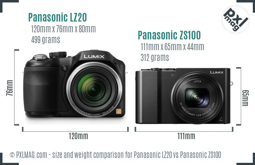 Panasonic LZ20 vs Panasonic ZS100 size comparison