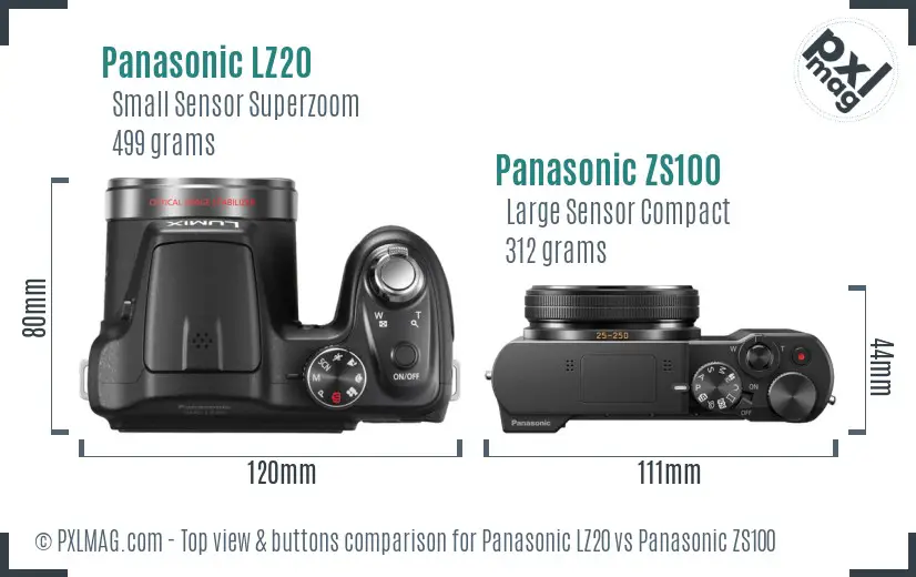 Panasonic LZ20 vs Panasonic ZS100 top view buttons comparison