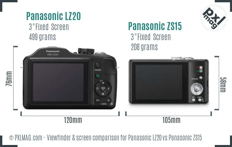 Panasonic LZ20 vs Panasonic ZS15 Screen and Viewfinder comparison