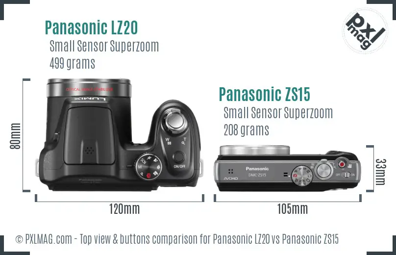 Panasonic LZ20 vs Panasonic ZS15 top view buttons comparison