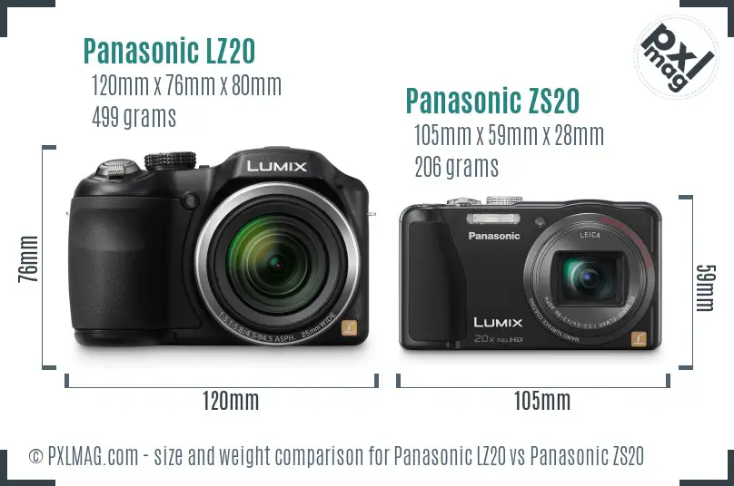 Panasonic LZ20 vs Panasonic ZS20 size comparison