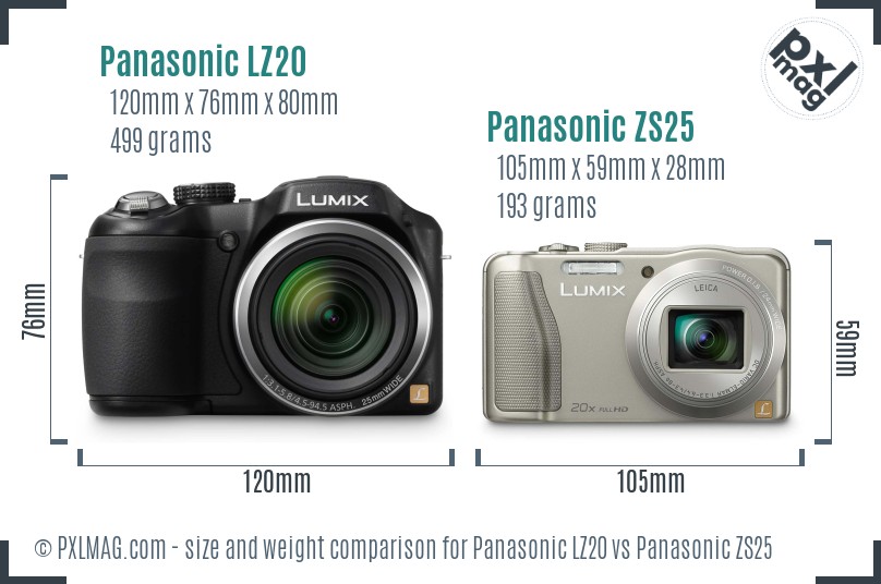 Panasonic LZ20 vs Panasonic ZS25 size comparison