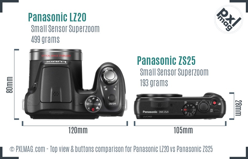 Panasonic LZ20 vs Panasonic ZS25 top view buttons comparison