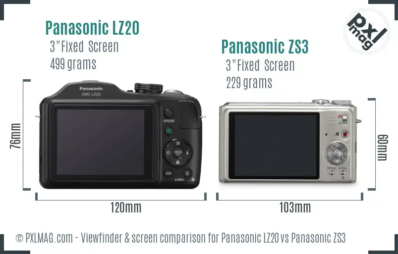 Panasonic LZ20 vs Panasonic ZS3 Screen and Viewfinder comparison