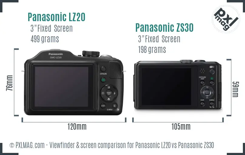 Panasonic LZ20 vs Panasonic ZS30 Screen and Viewfinder comparison