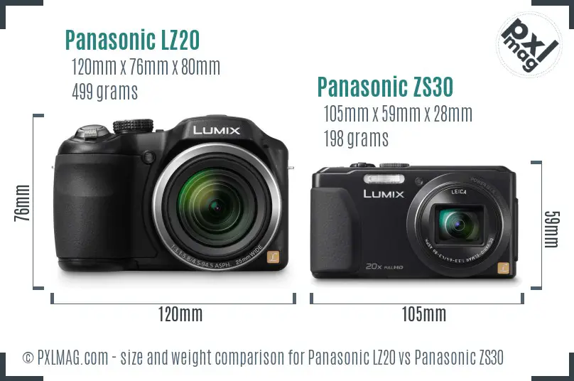 Panasonic LZ20 vs Panasonic ZS30 size comparison