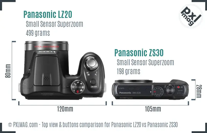 Panasonic LZ20 vs Panasonic ZS30 top view buttons comparison