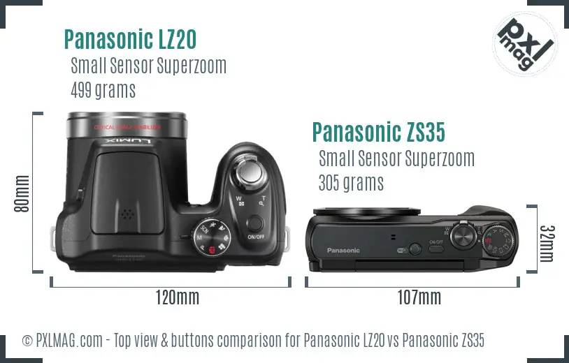 Panasonic LZ20 vs Panasonic ZS35 top view buttons comparison