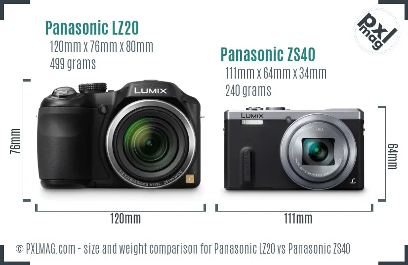 Panasonic LZ20 vs Panasonic ZS40 size comparison