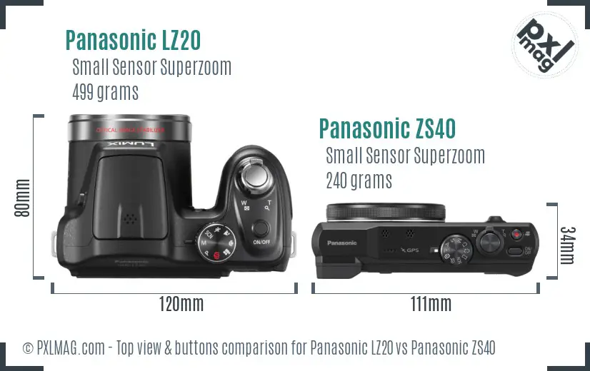 Panasonic LZ20 vs Panasonic ZS40 top view buttons comparison