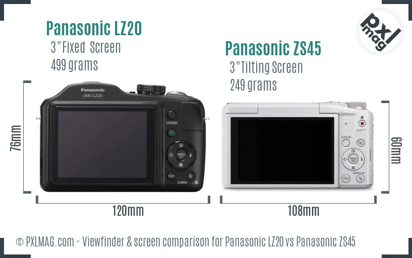Panasonic LZ20 vs Panasonic ZS45 Screen and Viewfinder comparison