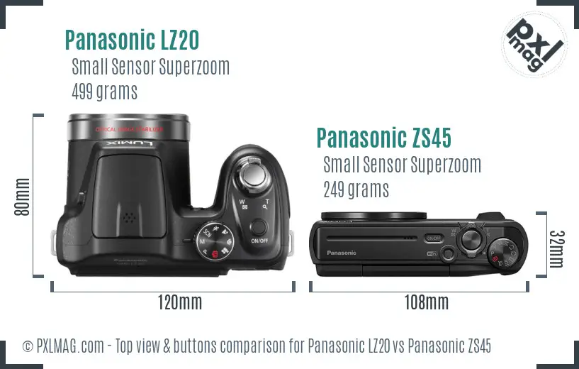 Panasonic LZ20 vs Panasonic ZS45 top view buttons comparison