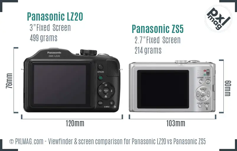 Panasonic LZ20 vs Panasonic ZS5 Screen and Viewfinder comparison