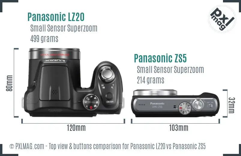 Panasonic LZ20 vs Panasonic ZS5 top view buttons comparison