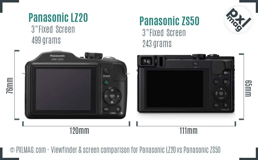 Panasonic LZ20 vs Panasonic ZS50 Screen and Viewfinder comparison