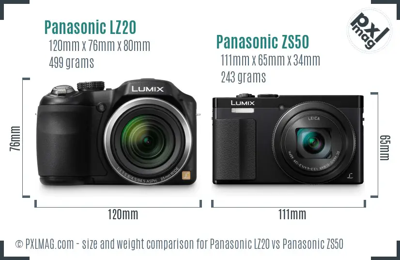 Panasonic LZ20 vs Panasonic ZS50 size comparison