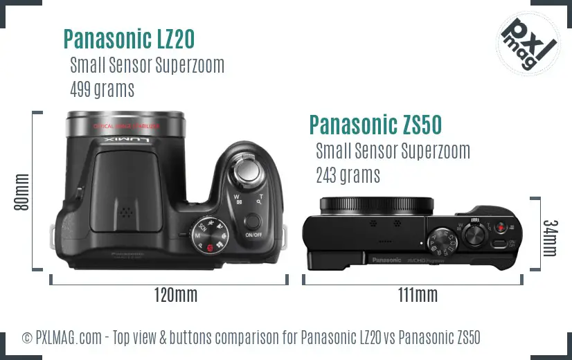 Panasonic LZ20 vs Panasonic ZS50 top view buttons comparison