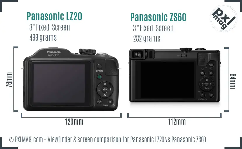 Panasonic LZ20 vs Panasonic ZS60 Screen and Viewfinder comparison