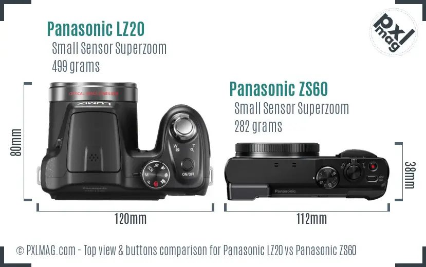 Panasonic LZ20 vs Panasonic ZS60 top view buttons comparison
