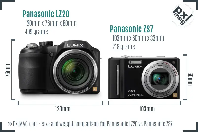 Panasonic LZ20 vs Panasonic ZS7 size comparison