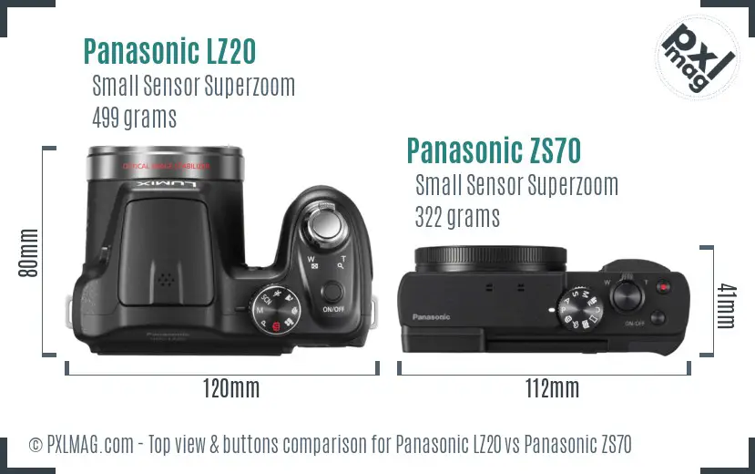 Panasonic LZ20 vs Panasonic ZS70 top view buttons comparison
