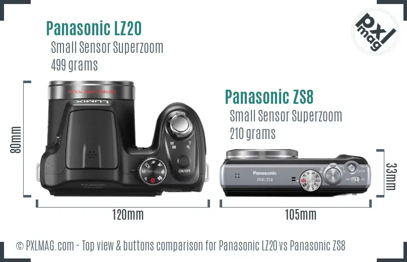 Panasonic LZ20 vs Panasonic ZS8 top view buttons comparison