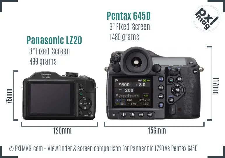 Panasonic LZ20 vs Pentax 645D Screen and Viewfinder comparison