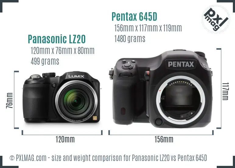 Panasonic LZ20 vs Pentax 645D size comparison