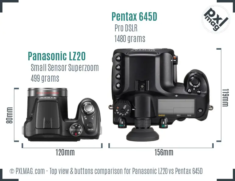 Panasonic LZ20 vs Pentax 645D top view buttons comparison