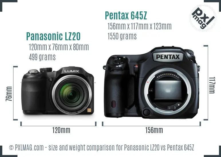 Panasonic LZ20 vs Pentax 645Z size comparison