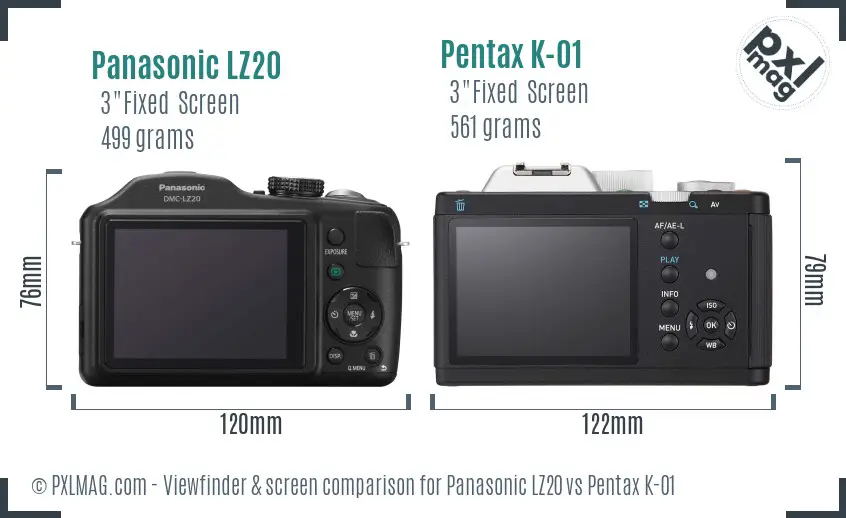 Panasonic LZ20 vs Pentax K-01 Screen and Viewfinder comparison