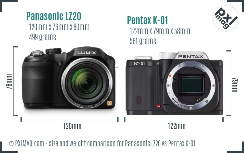 Panasonic LZ20 vs Pentax K-01 size comparison