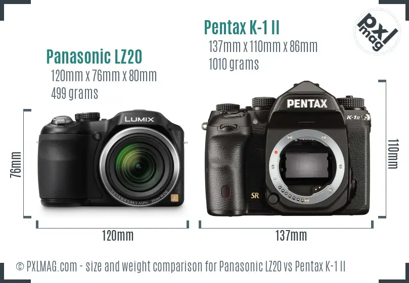 Panasonic LZ20 vs Pentax K-1 II size comparison