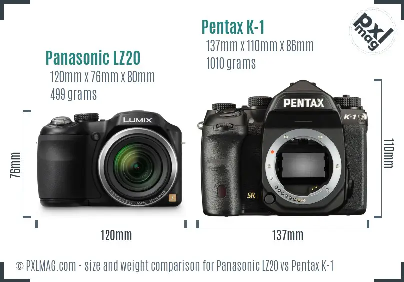 Panasonic LZ20 vs Pentax K-1 size comparison