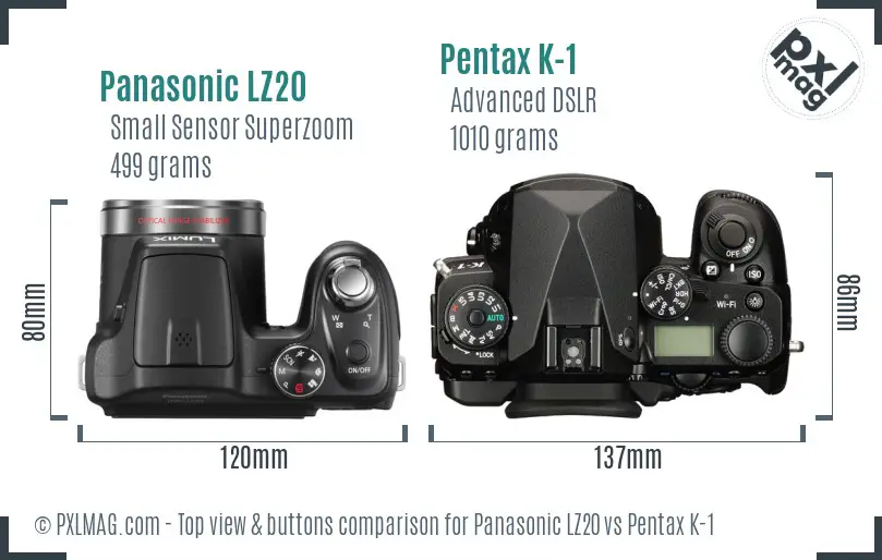 Panasonic LZ20 vs Pentax K-1 top view buttons comparison