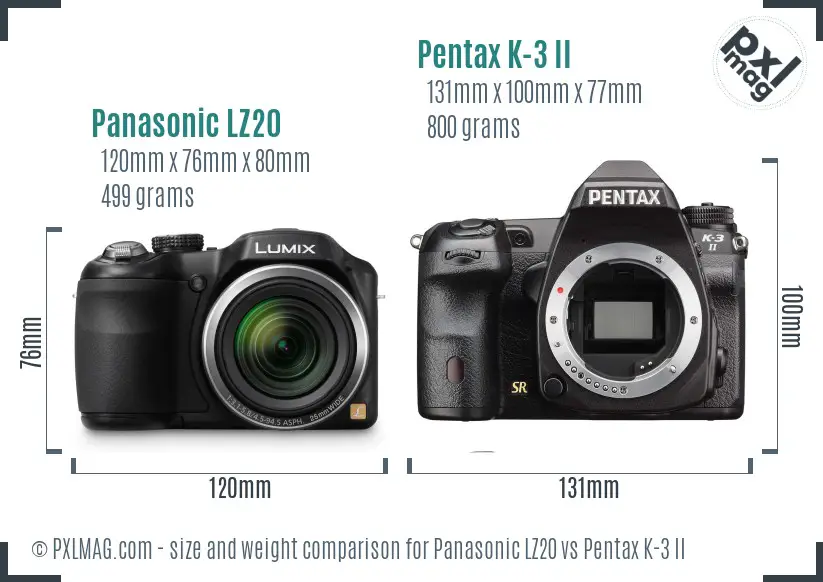 Panasonic LZ20 vs Pentax K-3 II size comparison