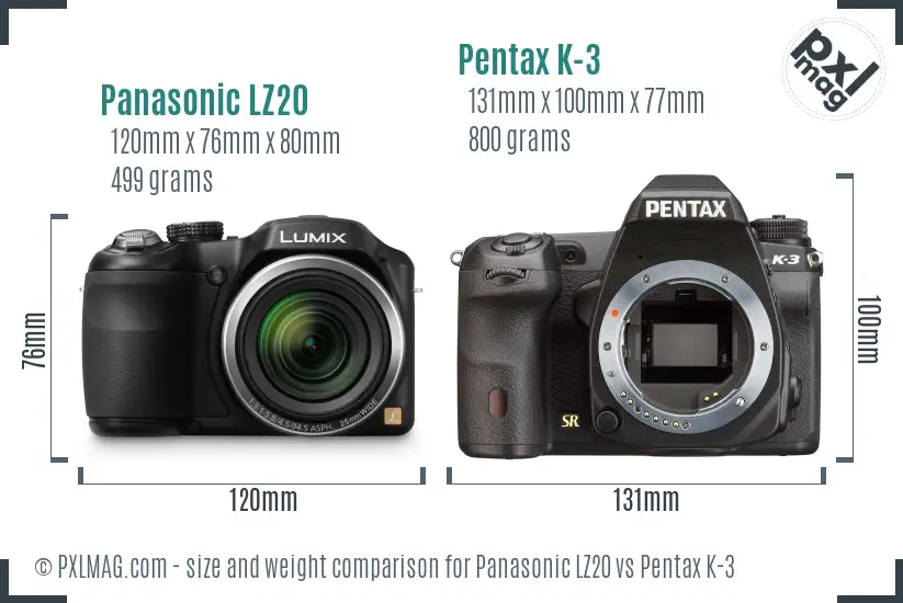 Panasonic LZ20 vs Pentax K-3 size comparison