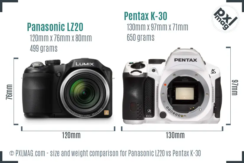 Panasonic LZ20 vs Pentax K-30 size comparison