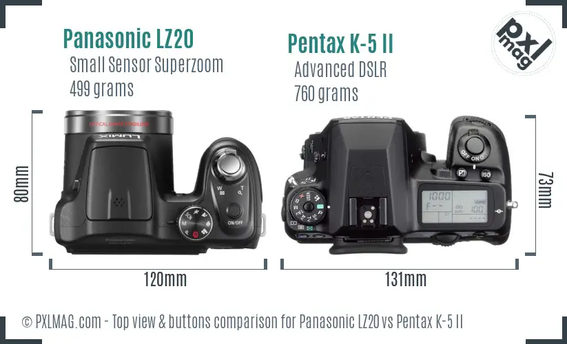 Panasonic LZ20 vs Pentax K-5 II top view buttons comparison