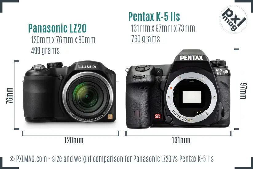 Panasonic LZ20 vs Pentax K-5 IIs size comparison
