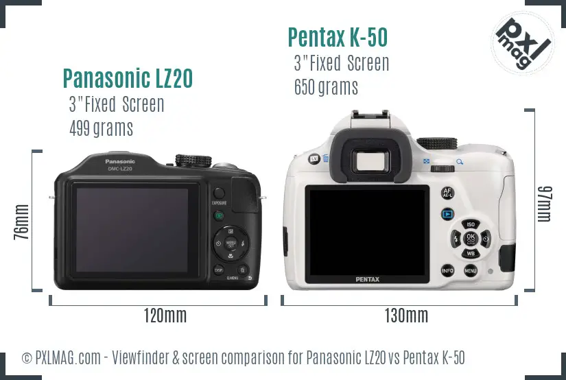 Panasonic LZ20 vs Pentax K-50 Screen and Viewfinder comparison