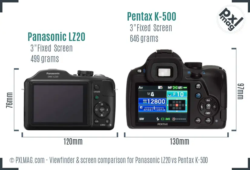 Panasonic LZ20 vs Pentax K-500 Screen and Viewfinder comparison