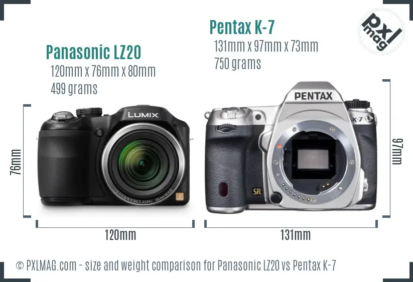 Panasonic LZ20 vs Pentax K-7 size comparison